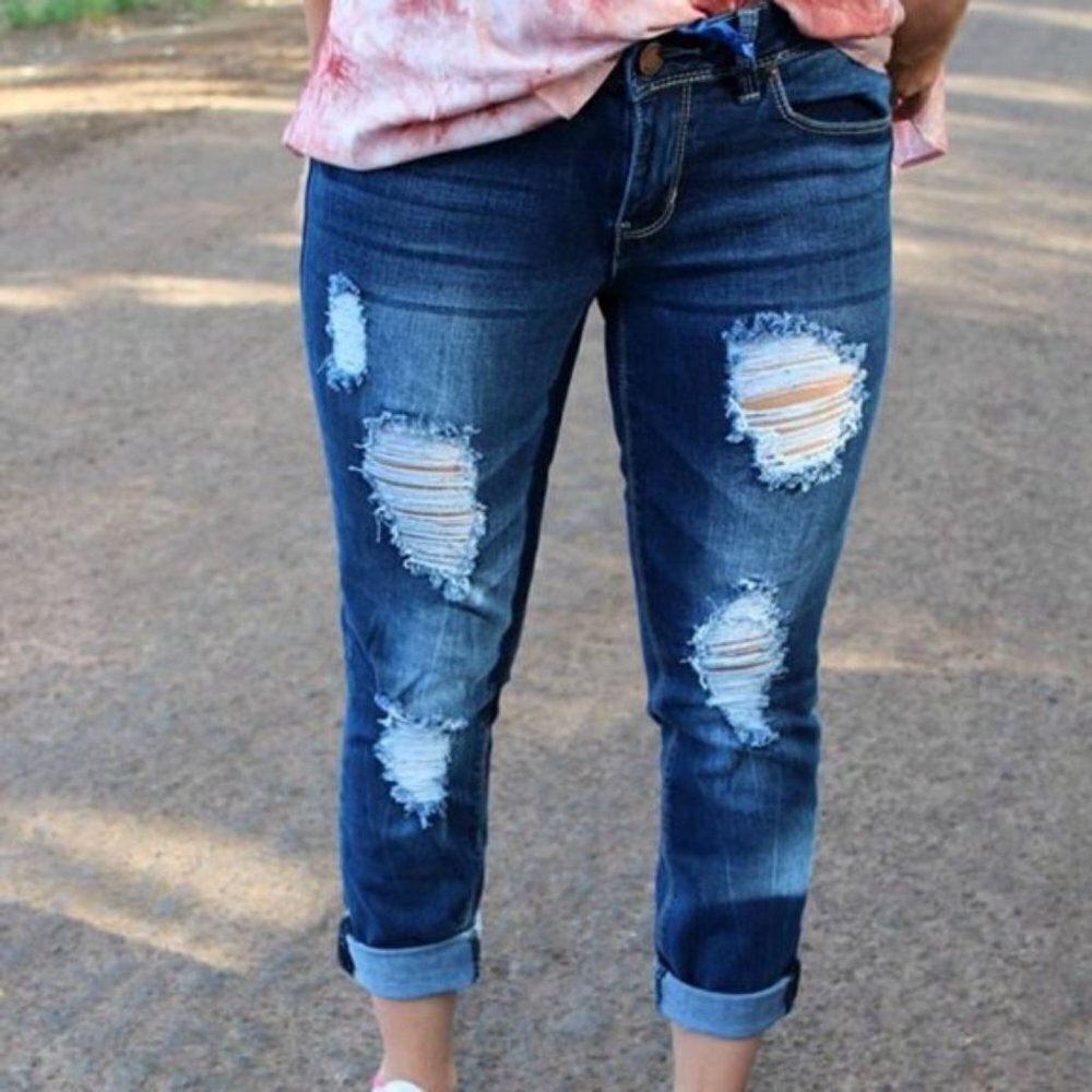 YMI Medium Wash Denim Blue Jeans Distressed Ripped
